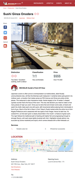 Michelin Guide 2019 review page